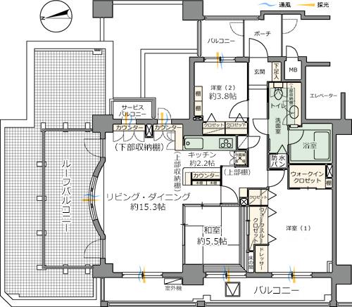 Floor plan. 3LDK, Price 62,800,000 yen, Occupied area 86.84 sq m , Balcony area 20.97 sq m