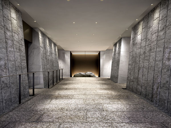 Features of the building.  [Entrance approach] Entrance approach of modern impression while feel the formality is, Space of the "stone". Cobbled restaurant on the floor era, It is also inherited as it is at the time quartzite to listen in the back. (Rendering)
