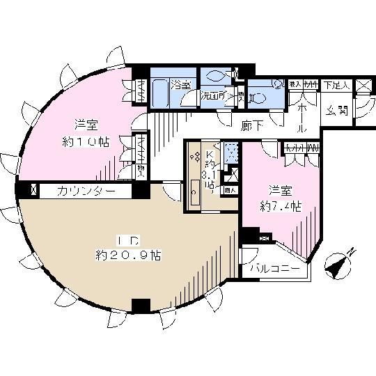 Floor plan. 2LDK, Price 72 million yen, Occupied area 98.03 sq m , Balcony area 3.06 sq m