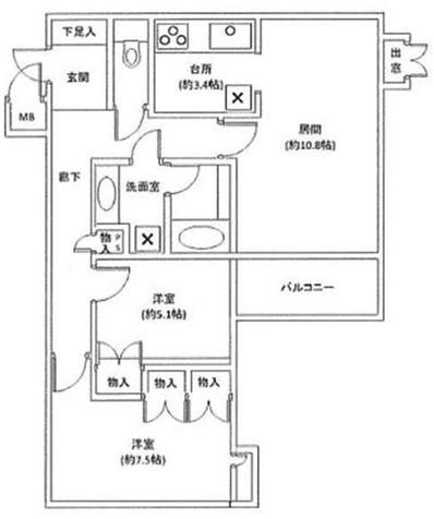 Floor plan. 2LDK, Price 49,800,000 yen, Occupied area 68.16 sq m , Balcony area 5.32 sq m