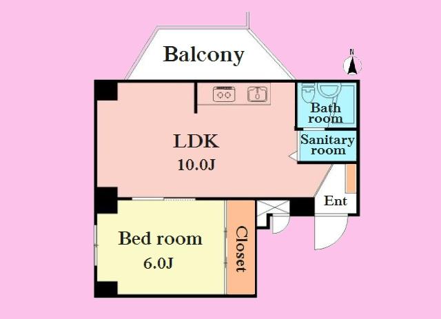 Floor plan. 1LDK, Price 22,700,000 yen, Occupied area 33.49 sq m , Balcony area 5 sq m