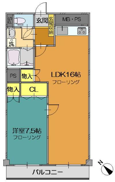 Floor plan. 1LDK, Price 36 million yen, Occupied area 48.84 sq m , Balcony area 4.95 sq m