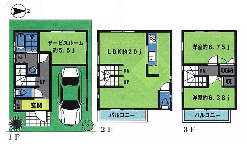 Floor plan. (Building 2), Price 69,800,000 yen, 2LDK+S, Land area 60.76 sq m , Building area 100.23 sq m