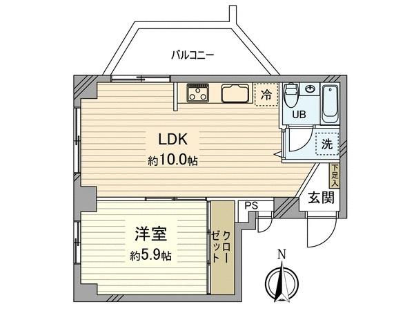 Floor plan. 1LK, Price 22,700,000 yen, Occupied area 33.49 sq m Green Capital Hiroo