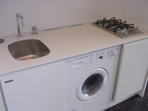 Kitchen. Reference photograph, With a drum-type washing and drying machine