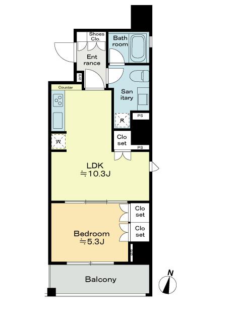 Floor plan. 1LDK, Price 45 million yen, Occupied area 40.53 sq m , Balcony area 5.65 sq m
