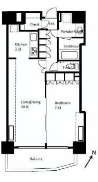 Floor plan. 1LDK, Price 48 million yen, Occupied area 53.21 sq m , Balcony area 7.51 sq m