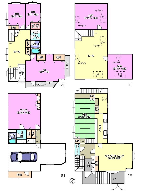 Floor plan. 176 million yen, 4LDK + 2S (storeroom), Land area 133.09 sq m , Building area 350.95 sq m