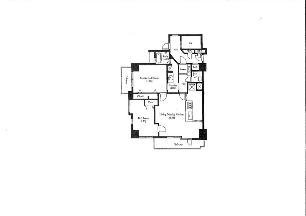 Floor plan. 2LDK, Price 62,800,000 yen, Occupied area 90.67 sq m , Balcony area 11.23 sq m