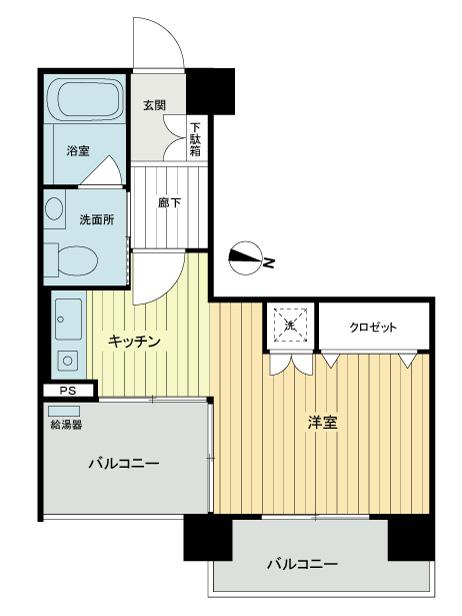Floor plan. 1K, Price 12.8 million yen, Occupied area 22.92 sq m , Balcony area 7.9 sq m