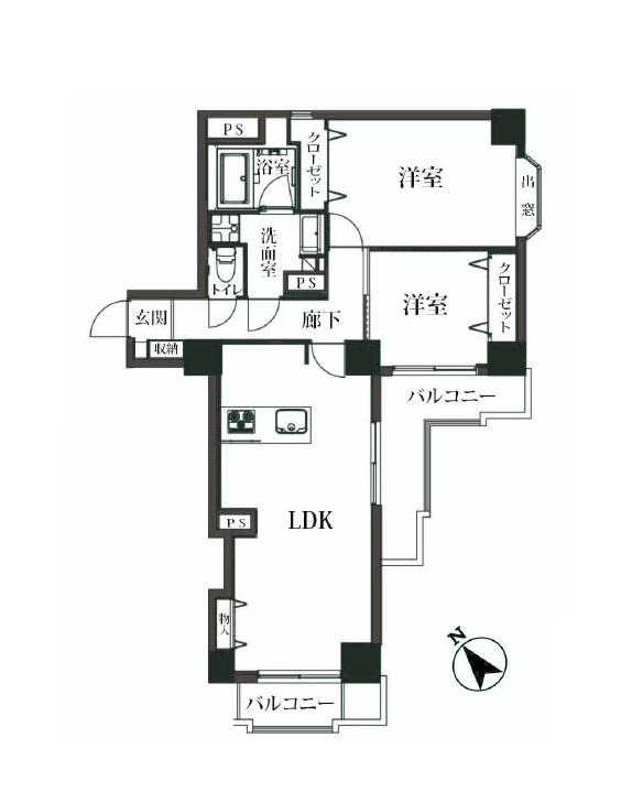 Floor plan. 2LDK, Price 52,800,000 yen, Occupied area 65.57 sq m , Balcony area 10.68 sq m