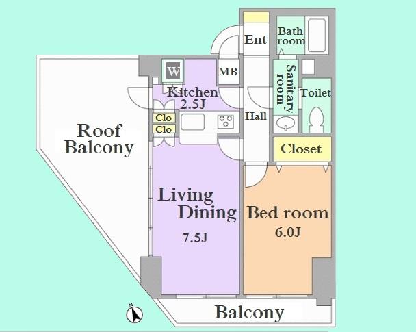 Floor plan. 1LDK, Price 34,990,000 yen, Occupied area 42.12 sq m , Balcony area 5.12 sq m