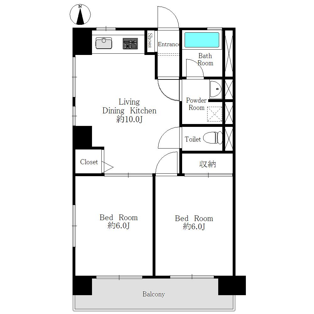 Floor plan. 2LDK, Price 29,200,000 yen, Footprint 47.7 sq m , Balcony area 6.36 sq m