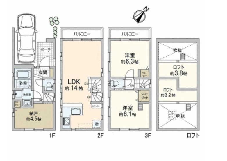 Floor plan. 52,800,000 yen, 3LDK, Land area 41.03 sq m , Building area 71.88 sq m