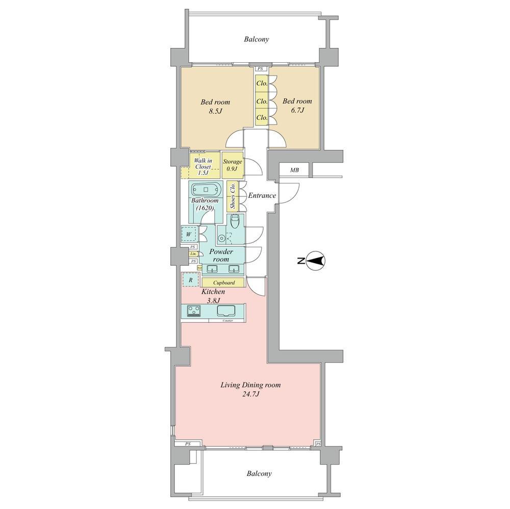 Floor plan. 2LDK, Price 118 million yen, Footprint 101.67 sq m , Balcony area 33.27 sq m