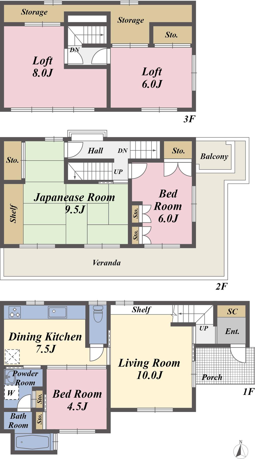 Floor plan. 68 million yen, 4DK + S (storeroom), Land area 102.39 sq m , Building area 83.45 sq m
