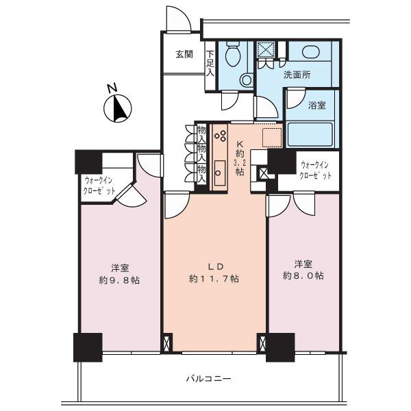 Floor plan. 2LDK, Price 126 million yen, Occupied area 81.72 sq m , Balcony area 14.05 sq m