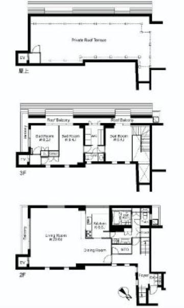 Floor plan. 3LDK, Price 178 million yen, Footprint 157.49 sq m , Balcony area 8.93 sq m 3LDK maisonette (2 ・ 3rd floor / 157.49 sq m )