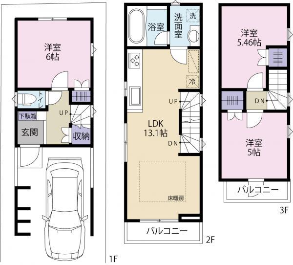 Floor plan. 59,800,000 yen, 3LDK, Land area 50.64 sq m , Building area 82.61 sq m