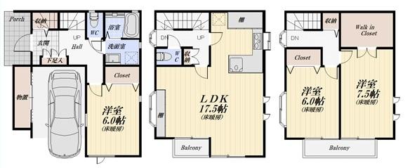 Floor plan. 68 million yen, 3LDK, Land area 61.94 sq m , Building area 97.2 sq m floor plan