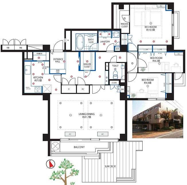 Floor plan. 3LDK, Price 120 million yen, The area occupied 130.4 sq m , Balcony area 84.32 sq m