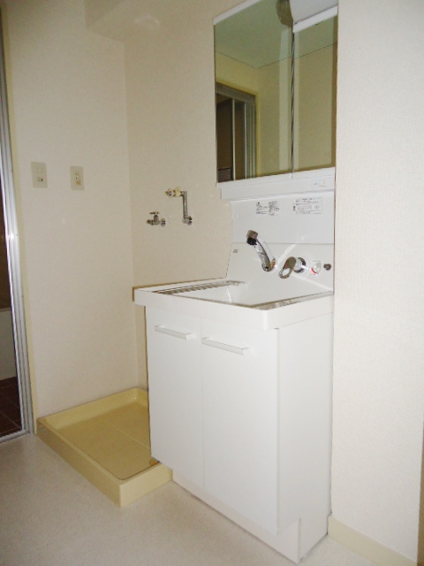 Washroom. The new wash basin (with a shower)