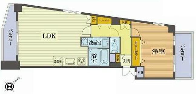 Floor plan. 1LDK, Price 42,800,000 yen, Occupied area 55.84 sq m , Balcony area 10.78 sq m
