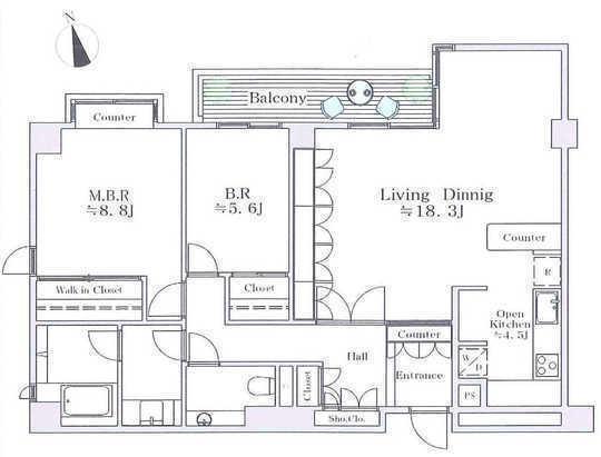 Floor plan. 2LDK, Price 79,800,000 yen, Occupied area 90.23 sq m , On the balcony area 6.41 sq m northwest corner room, The ideal floor plan that was blessed with storage