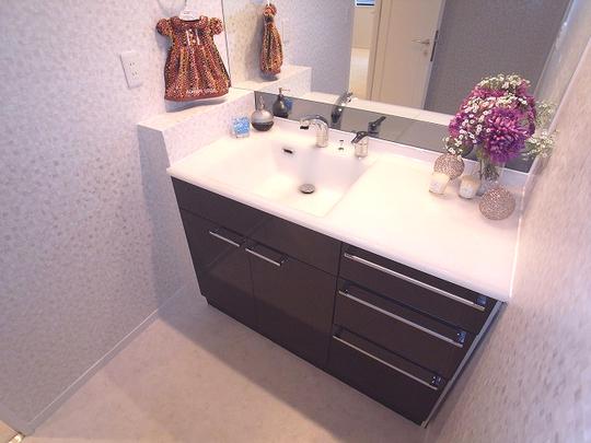 Wash basin, toilet. Bathroom vanity There is a space on the right hand side, There is room to put the cosmetics