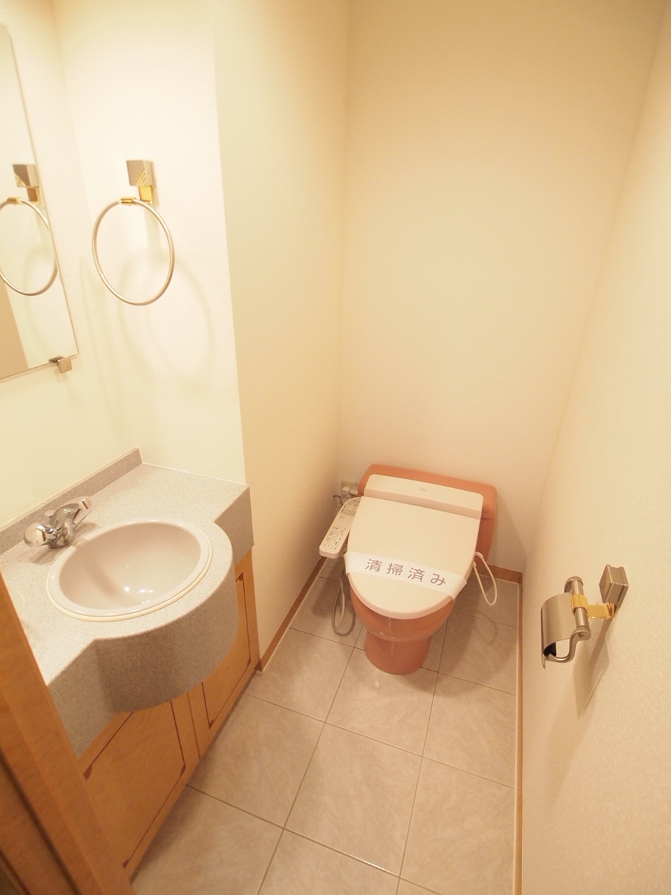Toilet. There handwashing happy in the toilet with a bidet. 