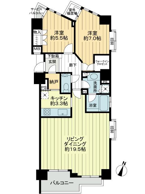 Floor plan. 2LDK, Price 67,800,000 yen, Occupied area 81.15 sq m , Balcony area 7.55 sq m