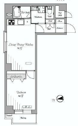 Floor plan. 1LDK, Price 21,800,000 yen, Occupied area 37.71 sq m , Balcony area 2.57 sq m