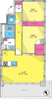 Floor plan. 2LDK + S (storeroom), Price 44,800,000 yen, Occupied area 55.61 sq m , Balcony area 11.7 sq m