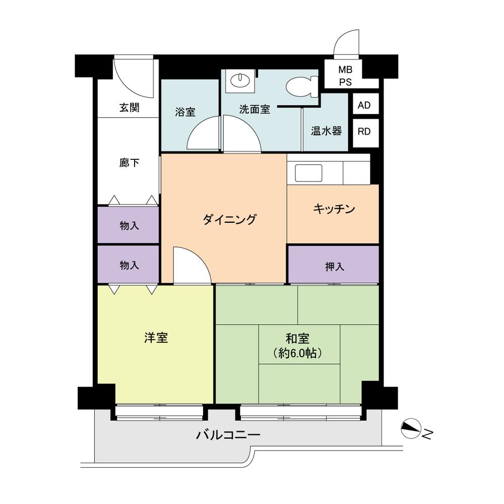Floor plan. 2DK, Price 32,800,000 yen, Occupied area 46.23 sq m , Balcony area 5.78 sq m