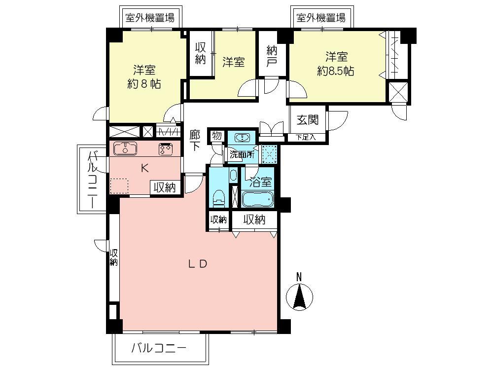 Floor plan. 3LDK, Price 100 million 49.8 million yen, Footprint 115.27 sq m , Balcony area 13.95 sq m
