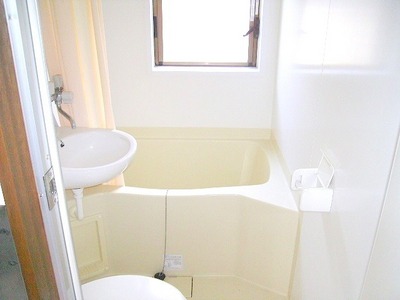 Bath. Bright window with a unit bus