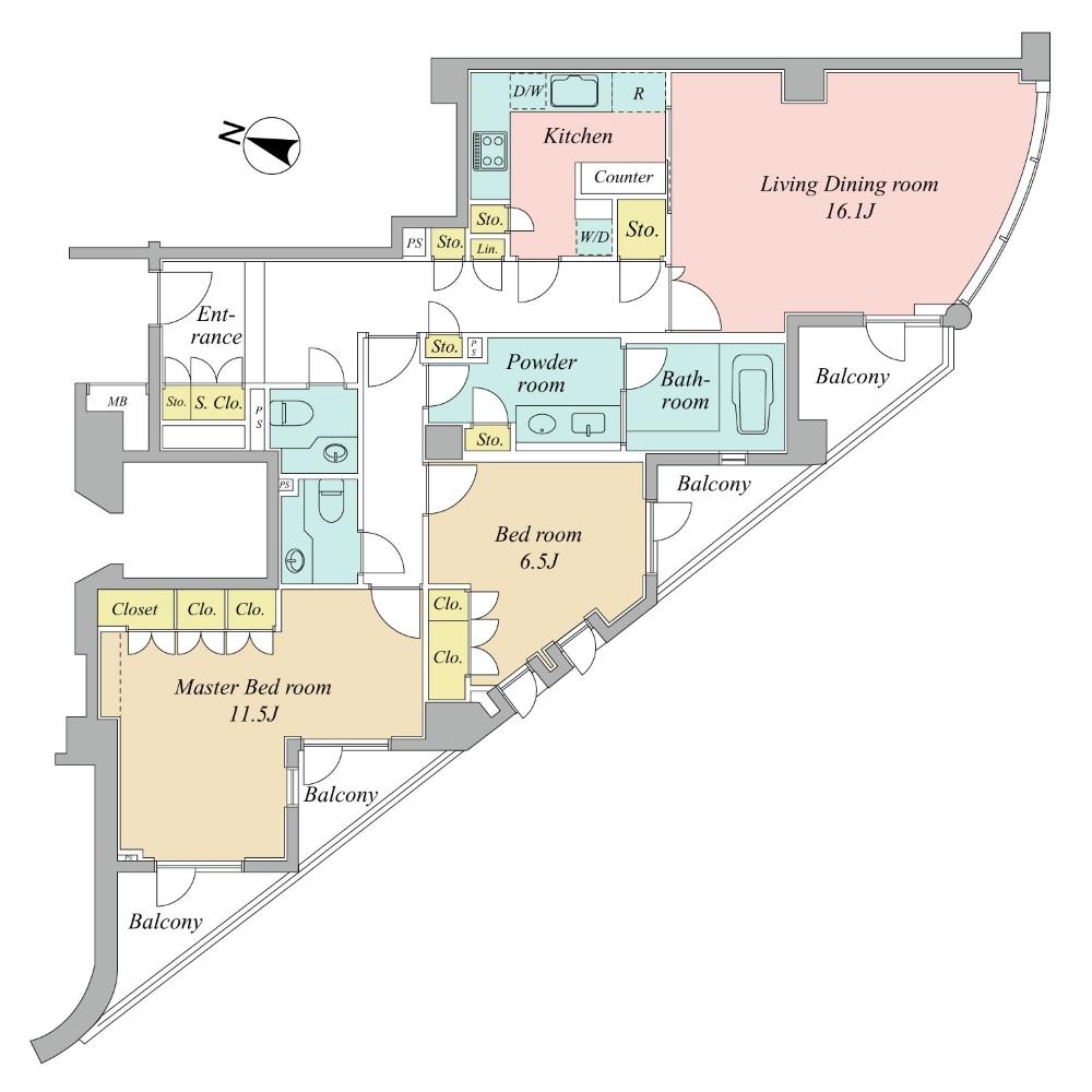 Floor plan. 2LDK, Price 90 million yen, The area occupied 114.3 sq m , Balcony area 10.73 sq m