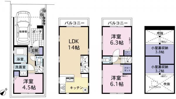 Floor plan. 52,800,000 yen, 3LDK, Land area 41.03 sq m , Building area 71.88 sq m