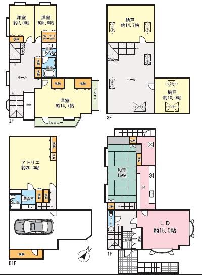 Floor plan. 176 million yen, 4LDK + 2S (storeroom), Land area 133.09 sq m , Building area 350.95 sq m 4LD ・ K + studio + storeroom × 2 133.09 sq m