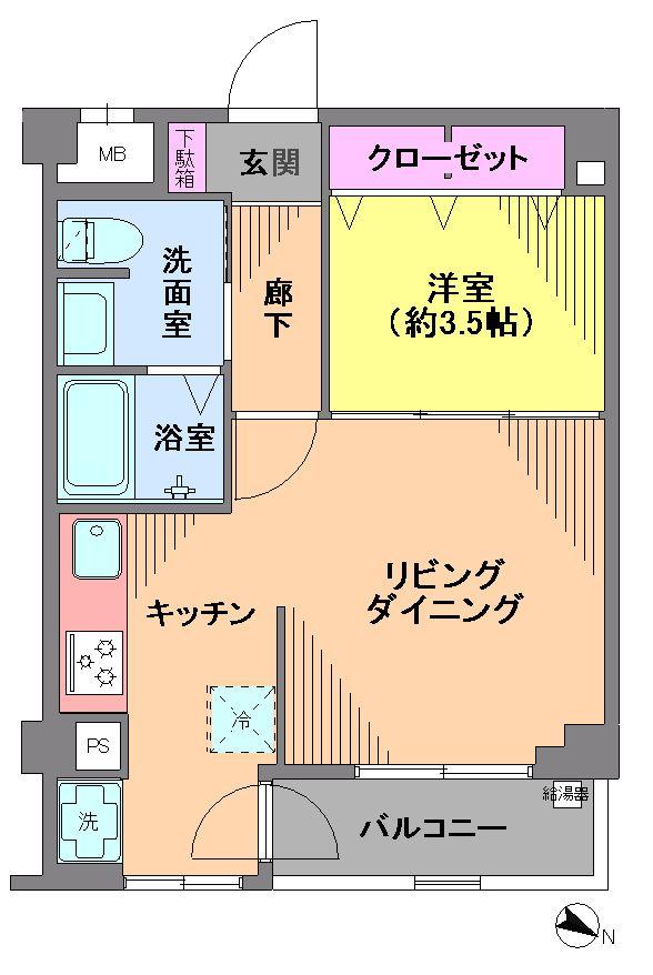Floor plan. 1LDK, Price 21,800,000 yen, Occupied area 32.68 sq m , Balcony area 2.9 sq m