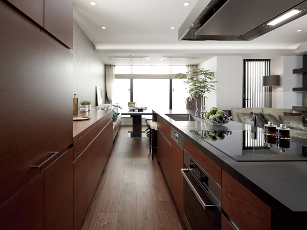Kitchen.  [KITCHEN] Grohe manufactured shower faucet and built-in water purifier, And stylish stainless steel range hood and cupboard was equipped with the standard, KITCHEN in consideration of the beauty with functionality.