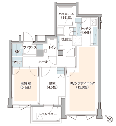 Floor: 2LDK + WIC + SIC, the occupied area: 65.88 sq m