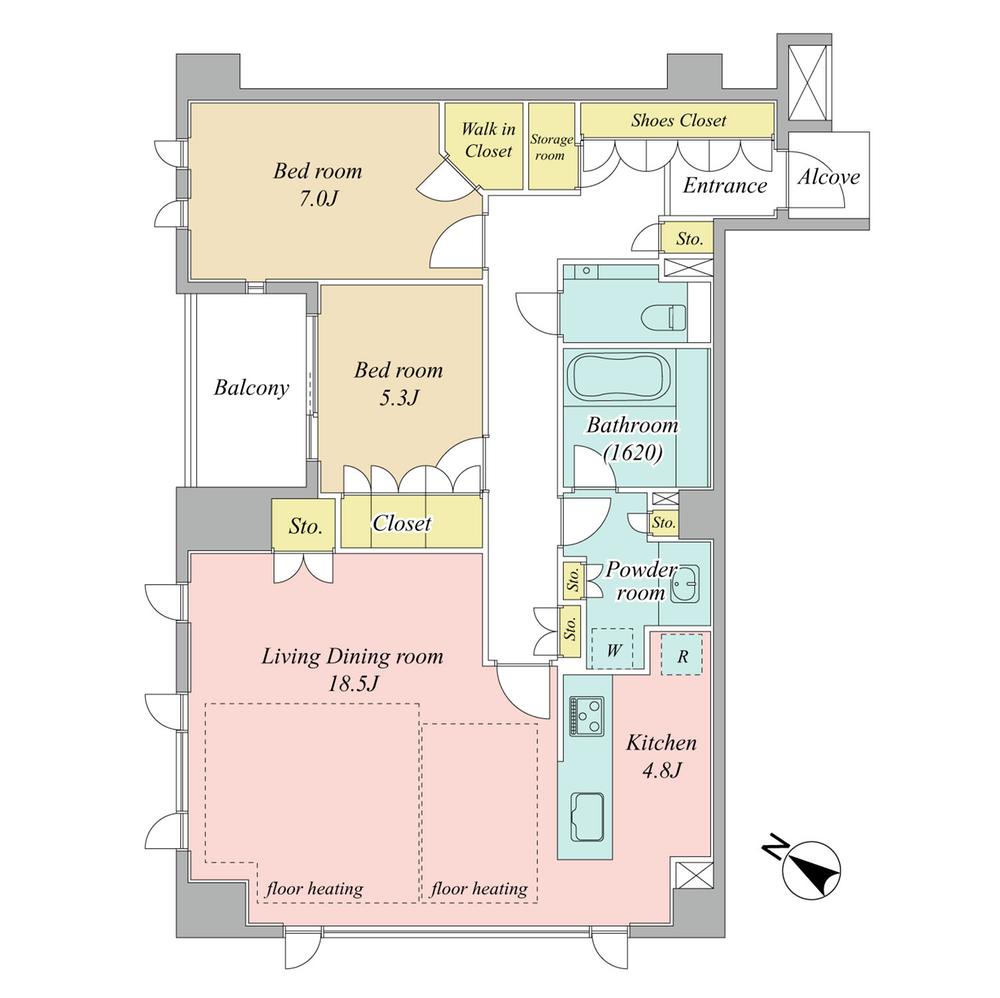 Floor plan. 2LDK, Price 130 million yen, Occupied area 91.46 sq m , Balcony area 5.42 sq m