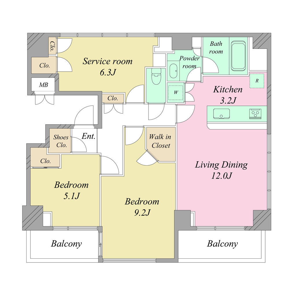 Floor plan. 2LDK + S (storeroom), Price 69,800,000 yen, Occupied area 83.99 sq m , Balcony area 9.11 sq m 2SLDK ・ Use convenient to the flow line easy floor plan !!!