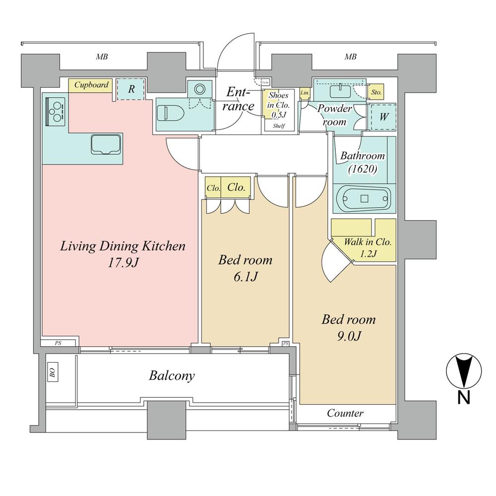 Floor plan. 2LDK, Price 89,800,000 yen, Occupied area 74.58 sq m , Balcony area 10.98 sq m