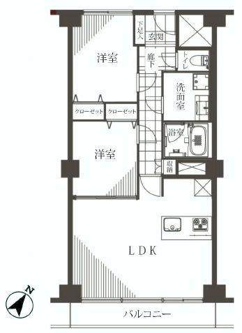 Floor plan. 2LDK, Price 54,800,000 yen, Occupied area 64.98 sq m , Balcony area 8.55 sq m