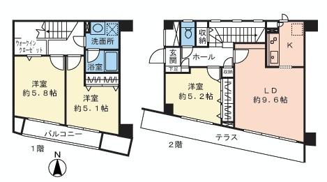 Floor plan. 3LDK, Price 54,800,000 yen, Occupied area 71.68 sq m , Balcony area 11.41 sq m