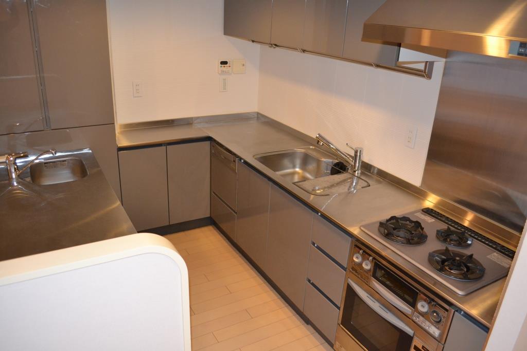Kitchen. Stainless steel finish of the system kitchen