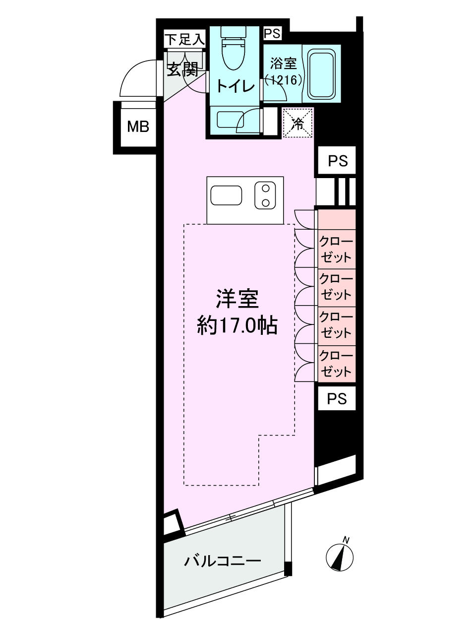 Floor plan. Price 44,800,000 yen, Occupied area 42.24 sq m , Balcony area 4.05 sq m