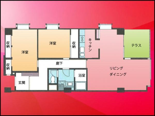 Floor plan. 2LDK, Price 51,800,000 yen, Occupied area 88.02 sq m , Balcony area 8.7 sq m